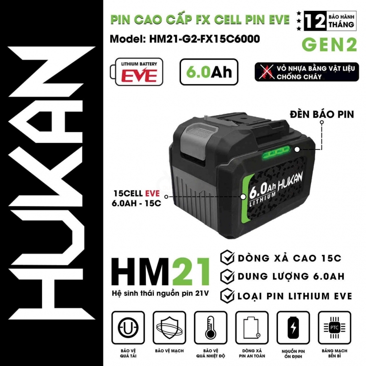 Máy rửa xe Pin 21V Hukan HM21-G3BL-RP7 Brushless ( 4 cấp chỉnh tốc )