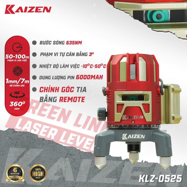 Máy cân bằng Laser 5 tia Kaizen KLZ-0525 chỉnh góc bằng remote