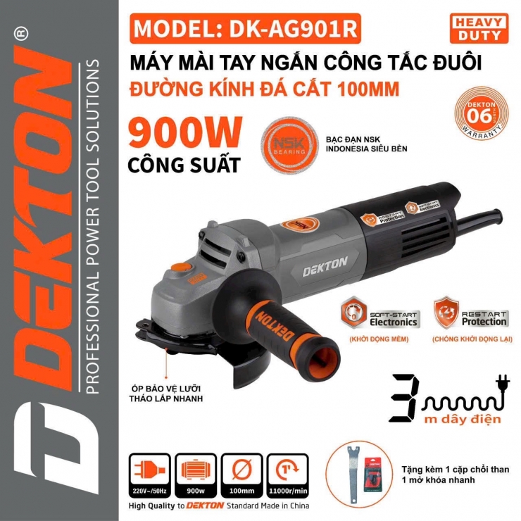 Máy mài góc 900W Dekton DK-AG901R chống tự khởi động lại
