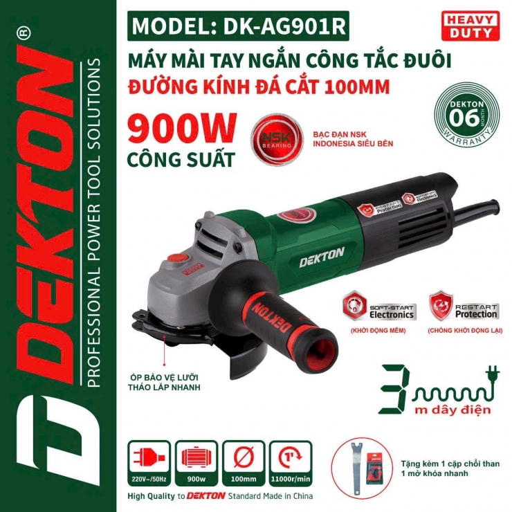 Máy mài góc 900W Dekton DK-AG901R chống tự khởi động lại