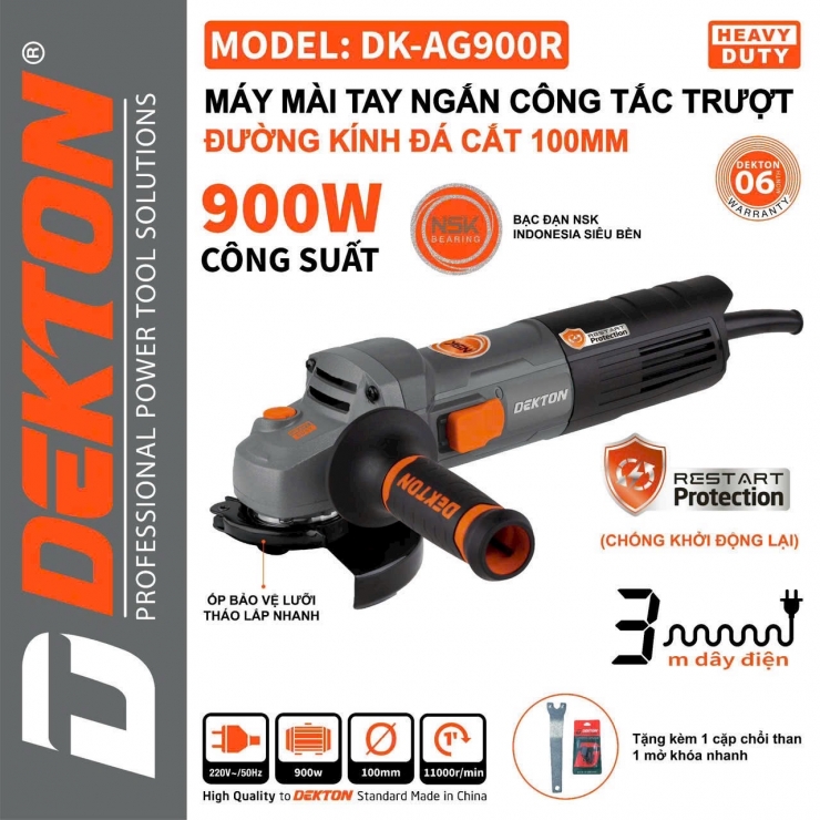 Máy mài góc 900W Dekton DK-AG900R chống tự khởi động lại