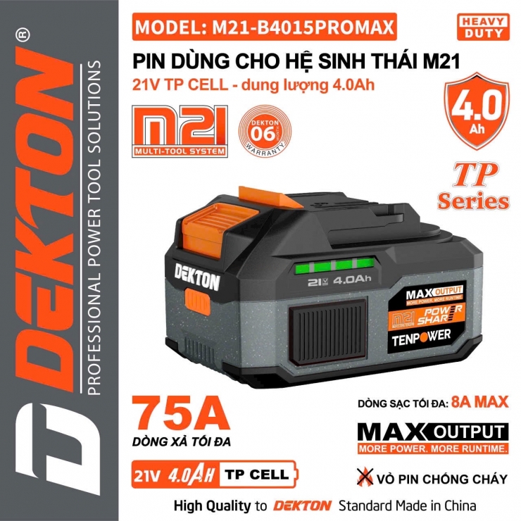 Pin Dekton 4.0Ah M21-B4015PROMAX dòng xả cao 75A