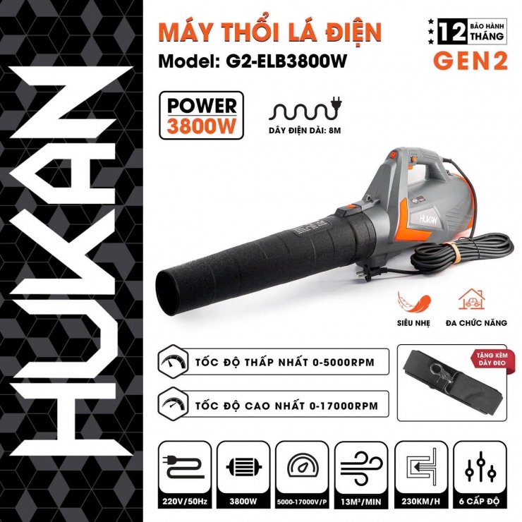 Máy thổi lá điện 3800W Hukan G2-ELB3800W 