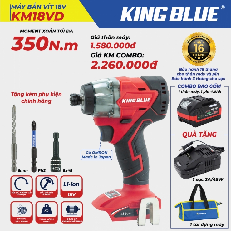 Máy bắt vít Pin 350Nm Kingble KM18VD 