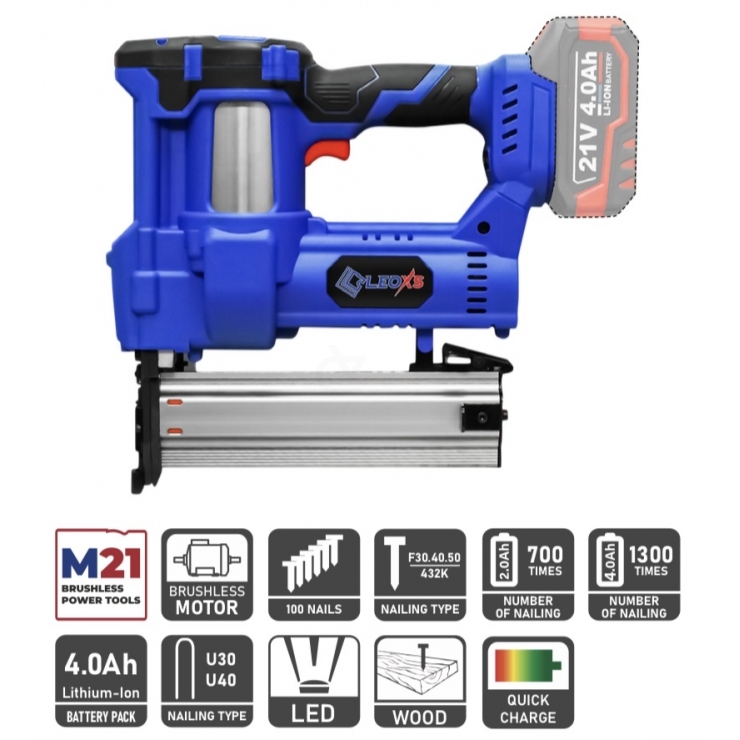 Máy bắn đinh dùng Pin 21V LEOxs LXS-F50BL Brushless ( đinh thẳng & đinh U )