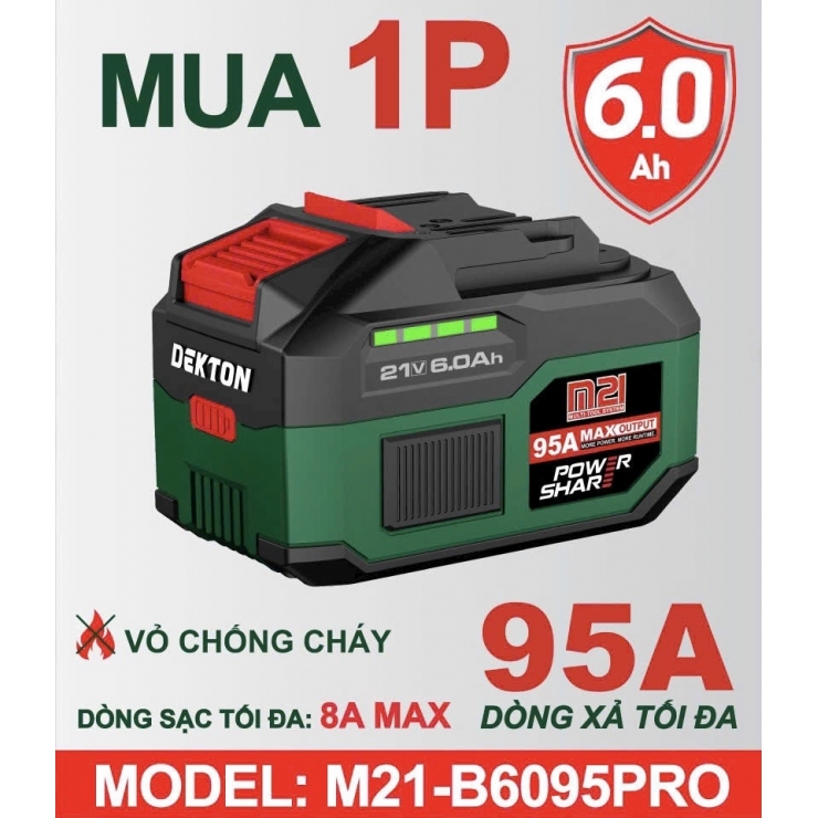Pin 21V Dekton M21-B6069PRO ( 15 cell 6.0Ah xả 95A )