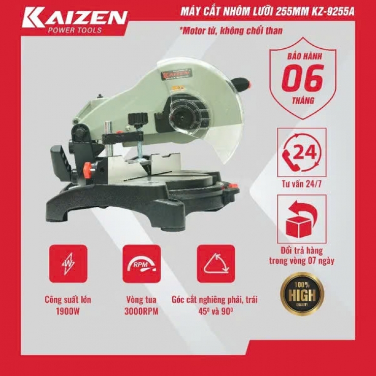 Máy cắt nhôm từ 255mm Kaizen KZ-9255A ( điều chỉnh tốc độ )