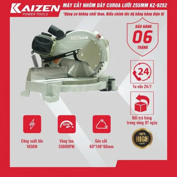 Máy cắt nhôm 255mm Kaizen KZ- 9252 dây curoa