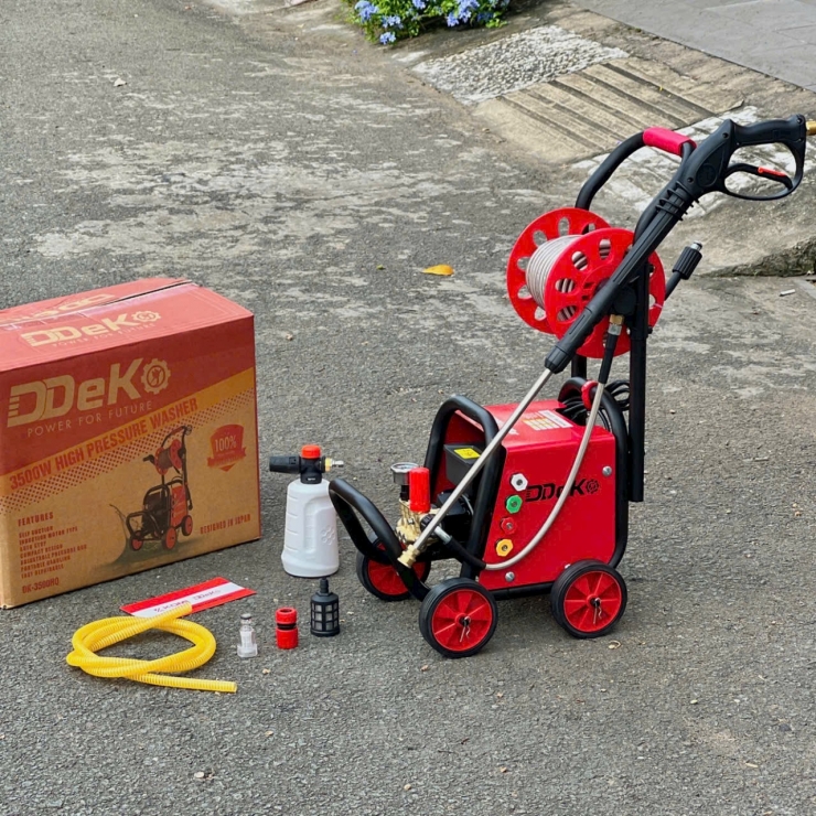 Máy rửa xe áp cao 3500W DDeko DK-3500HQ chỉnh áp xe đẩy