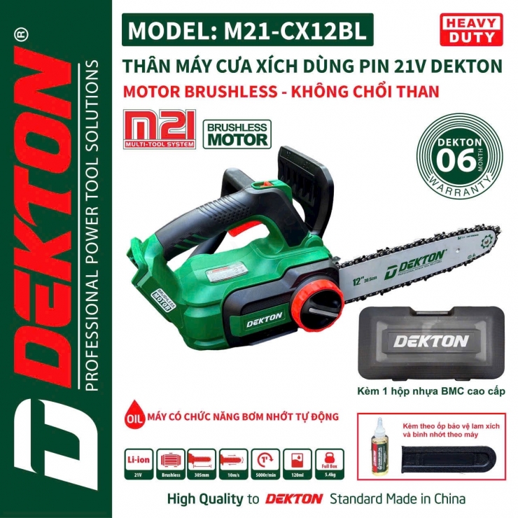 Máy cưa xích Pin 12 inch Dekton M21-CX12BL ( Antikick Back )