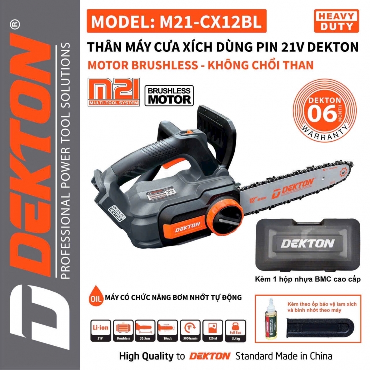 Máy cưa xích Pin 12 inch Dekton M21-CX12BL ( Antikick Back )