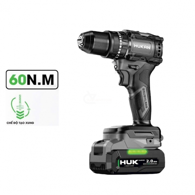 Máy khoan Pin 60Nm Hukan G2-Z1300 Brushless - Tạo xung / Turbo 3 cấp / Auto Drill