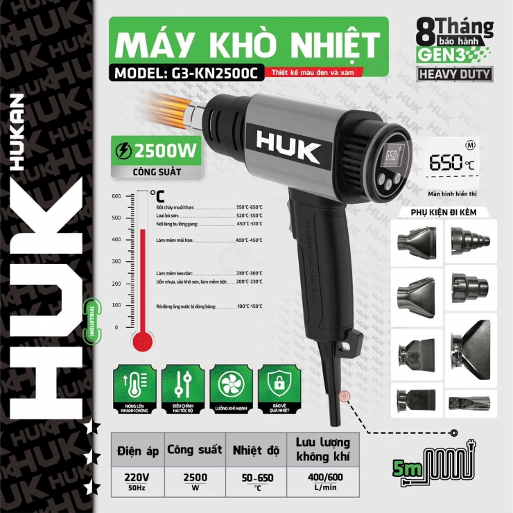 Máy khò nhiệt 2500W Hukan G3-KN2500C Gen 3 ( 650 độ C )