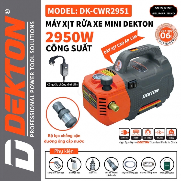 Máy xịt rửa xe cao áp 2950W Dekton DK-CWR2951 có chỉnh áp