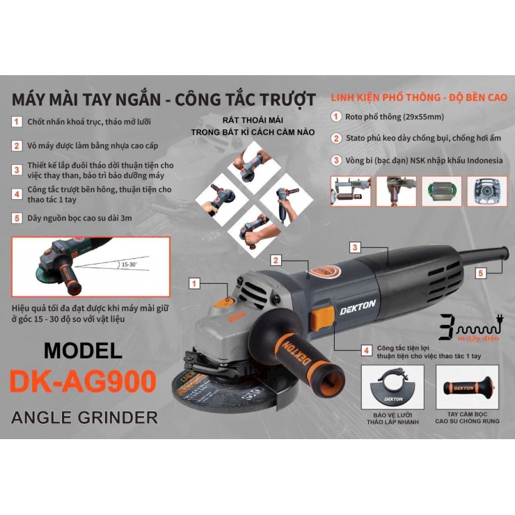Máy mài góc 900W Dekton DK-AG900  công tắc trượt