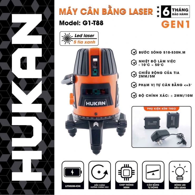 Máy cân bằng Laser 5 tia xanh Hukan G1-T88