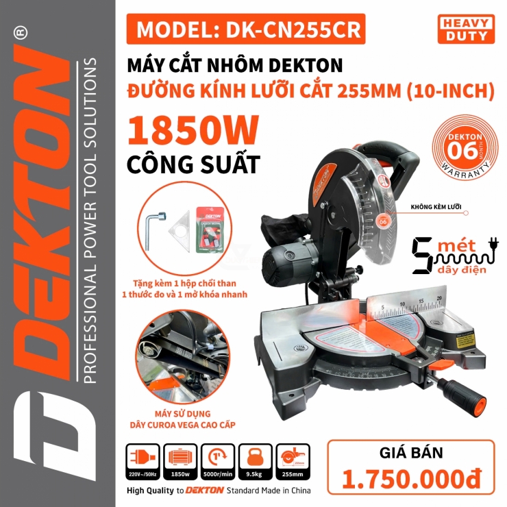 Máy cắt nhôm gỗ 255mm Dekton DK-CN255CR dây Curoa 