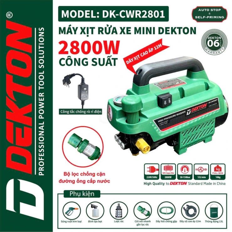 Máy xịt rửa xe 2800W Dekton DK-CWR2801 Chỉnh Áp