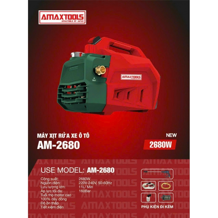 Máy rửa xe áp lực cao 2680W Amaxtools ARX-2680 