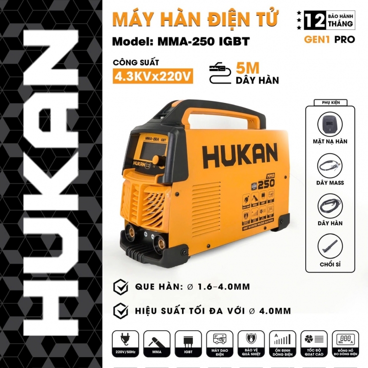 Máy hàn điện tử 250A Hukan MMA-250IGBT
