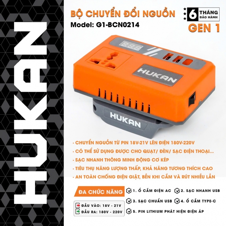 Bộ đổi nguồn 18-21V Hukan G1-BCN0214 