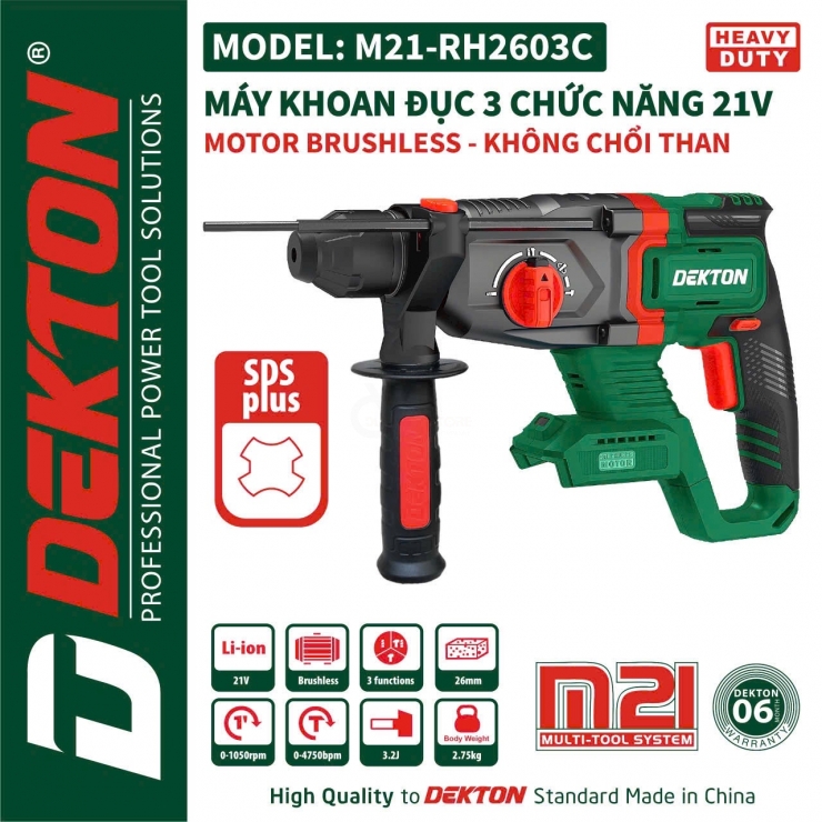 Máy khoan bê tông dùng Pin 21V Dekton M21-RH2603C Brushless