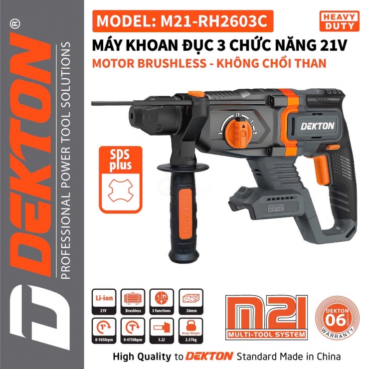 Máy khoan bê tông dùng Pin 21V Dekton M21-RH2603C Brushless
