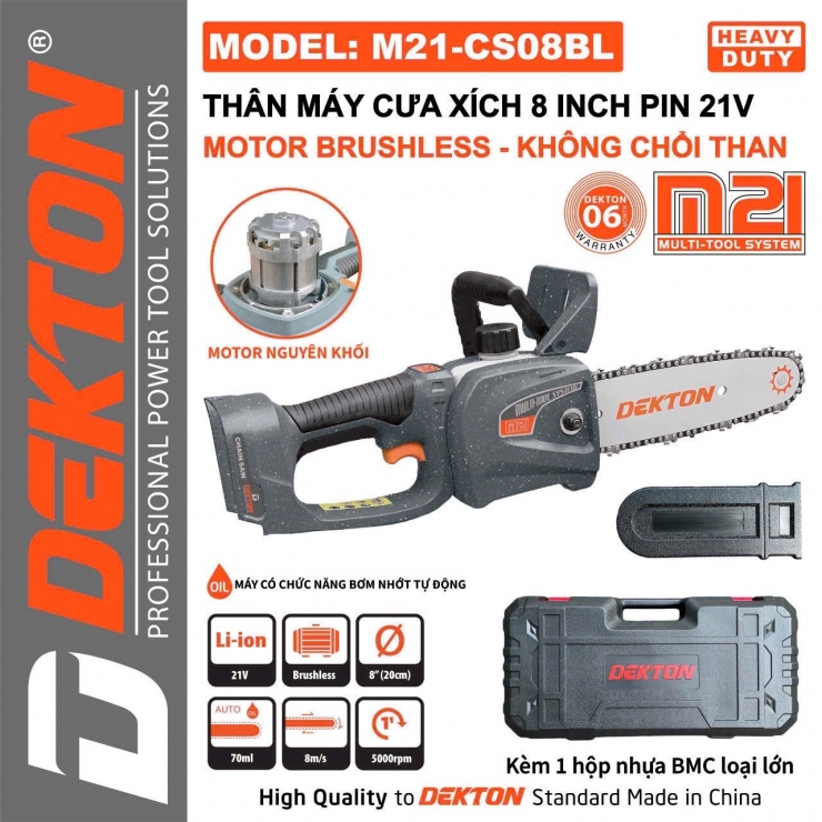 Máy cưa xích 8 inch Pin 21V Dekton M21-CS08BL Brushless