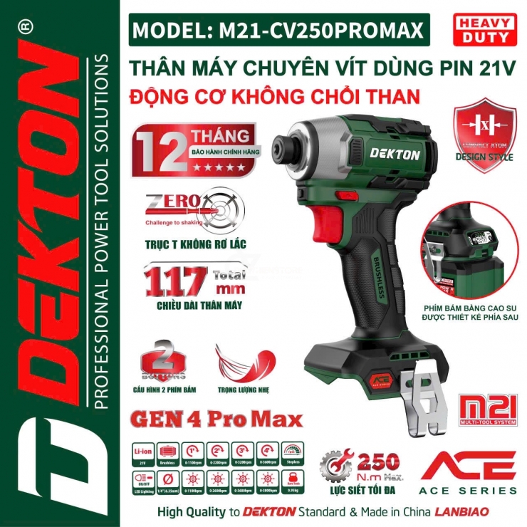 Máy bắn vít Pin 21V Dekton M21-CV250PROMAX Gen 4