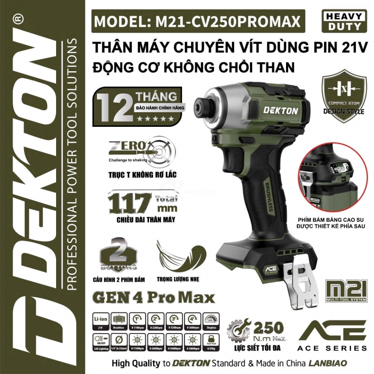 Máy bắn vít Pin 21V Dekton M21-CV250PROMAX Gen 4