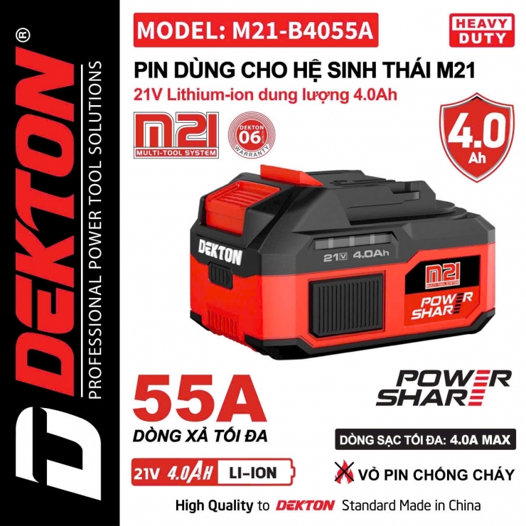 Pin 21V 4.0Ah Dekton M21-B4055A