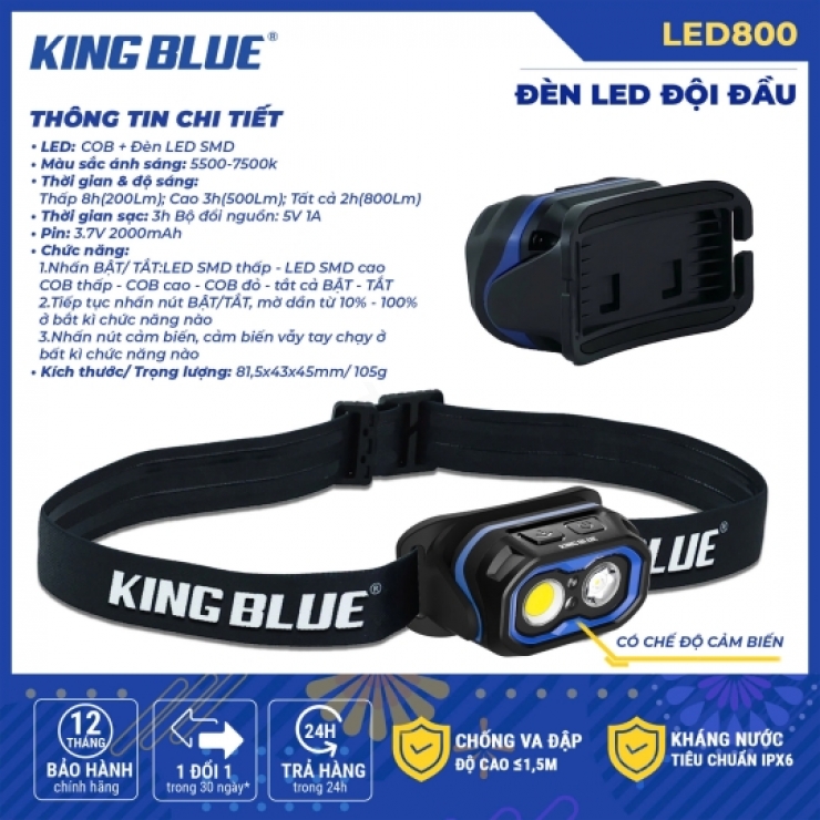 Đèn Led đội đầu dùng Pin Kingblue LED800