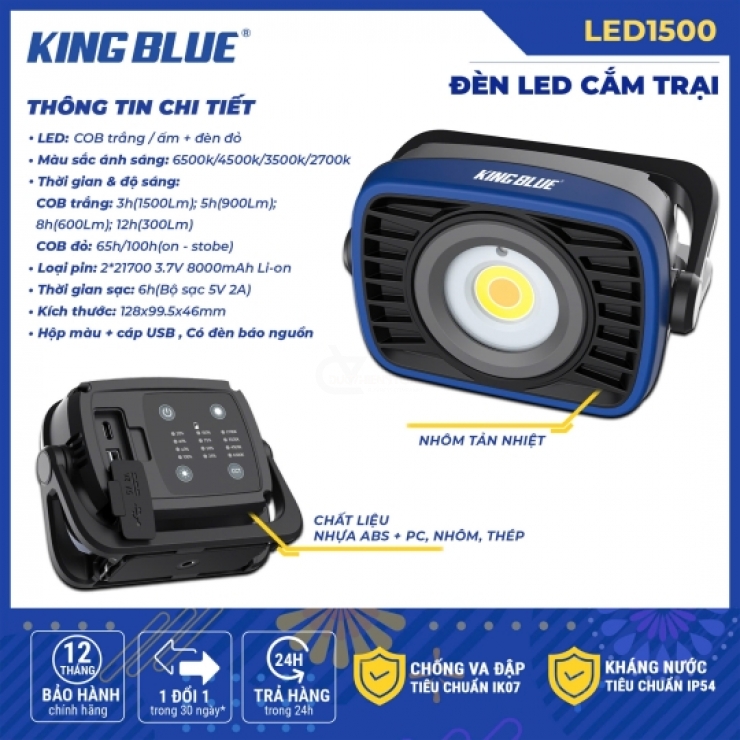 Đèn Led cắm trại dùng Pin Kingblue LED1500