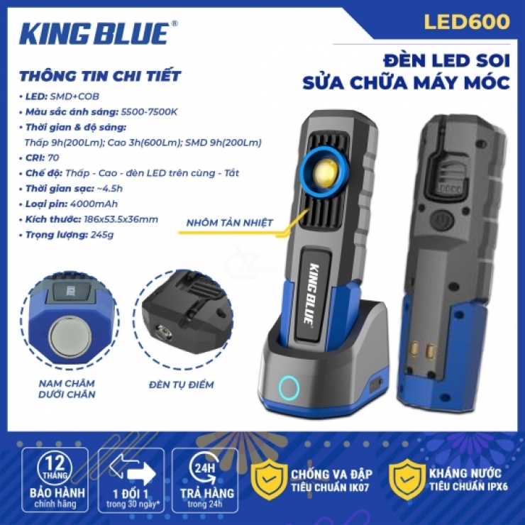 Đèn Led soi sữa chữa máy móc dùng Pin Kingblue LED600