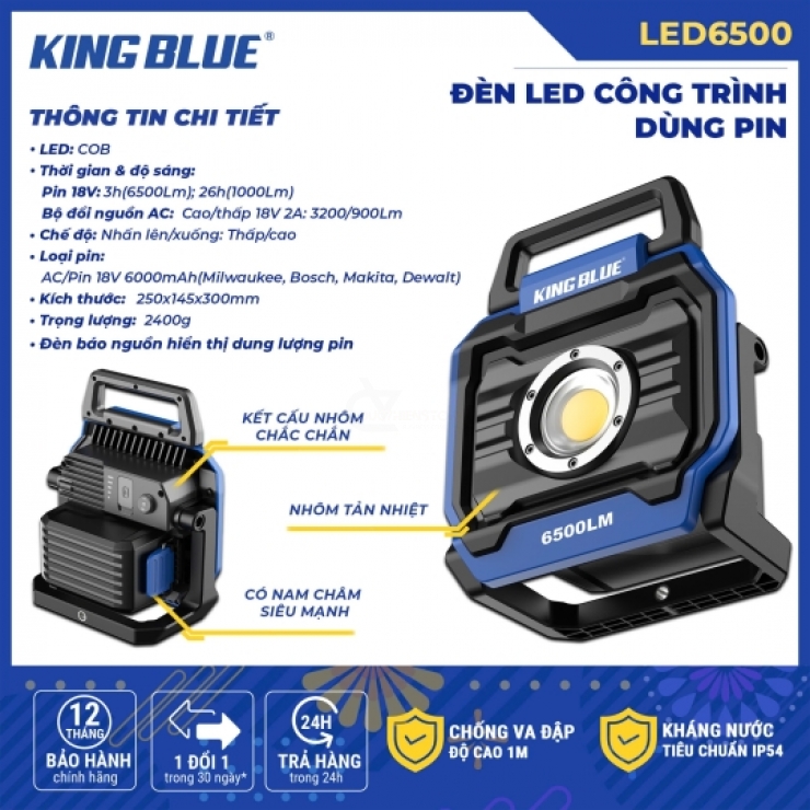 Đèn Led công trình dùng Pin Kingblue LED6500