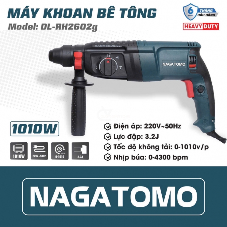 Máy khoan bê tông 1010W Nagatomo GK-RH2266S