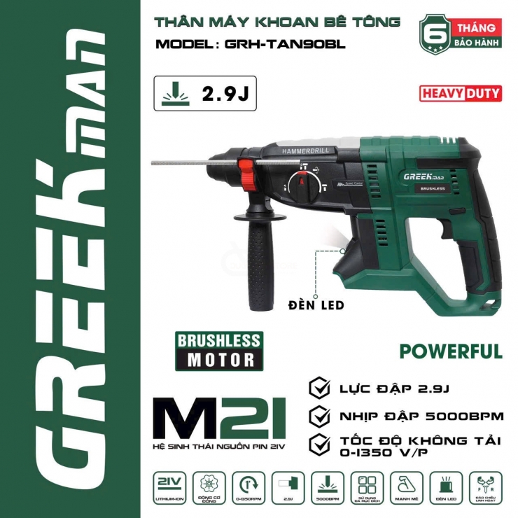 Máy khoan bê tông Pin 21V Greekman GRH-TAN90BL 3 chức năng