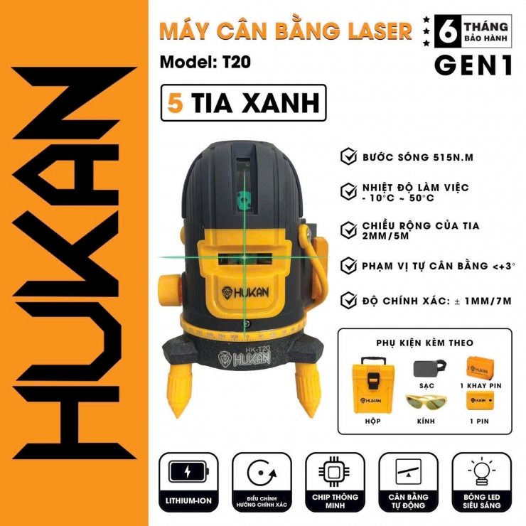 Máy cân mực Laser 5 tia xanh Hukan HK-T20 