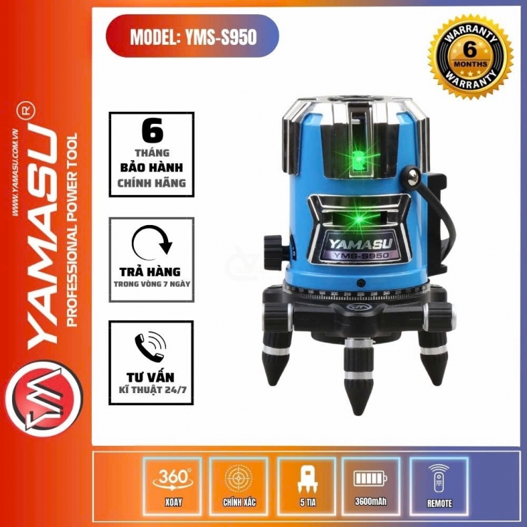 Máy cân bằng Laser 5 tia xanh Yamasu YMS-S950
