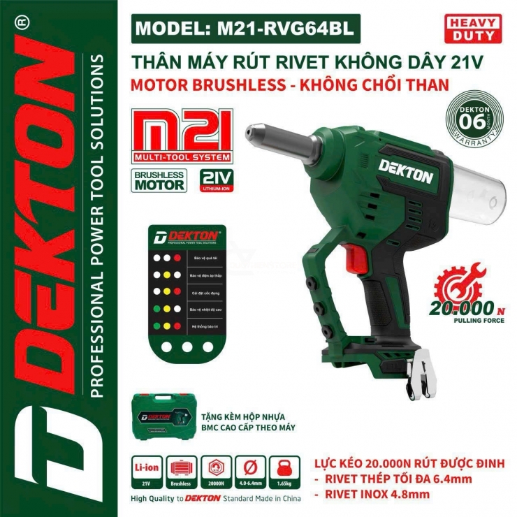 Máy rút rivet Pin 21V Dekton M21-RVG64BL