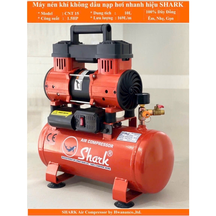 Máy nén khí không dầu 10 lít Shark CNT-15