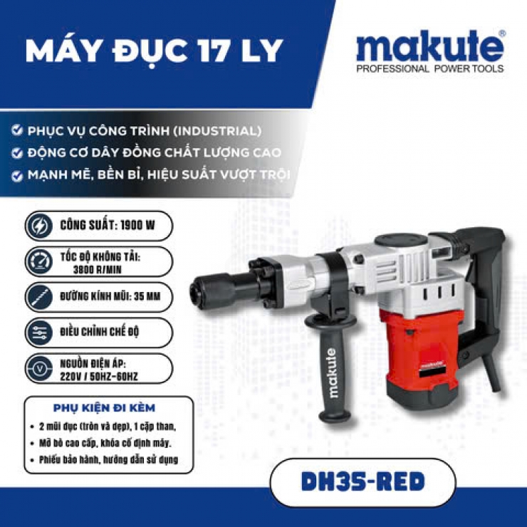 Máy đục bê tông 17 ly Makute DH35 1900W
