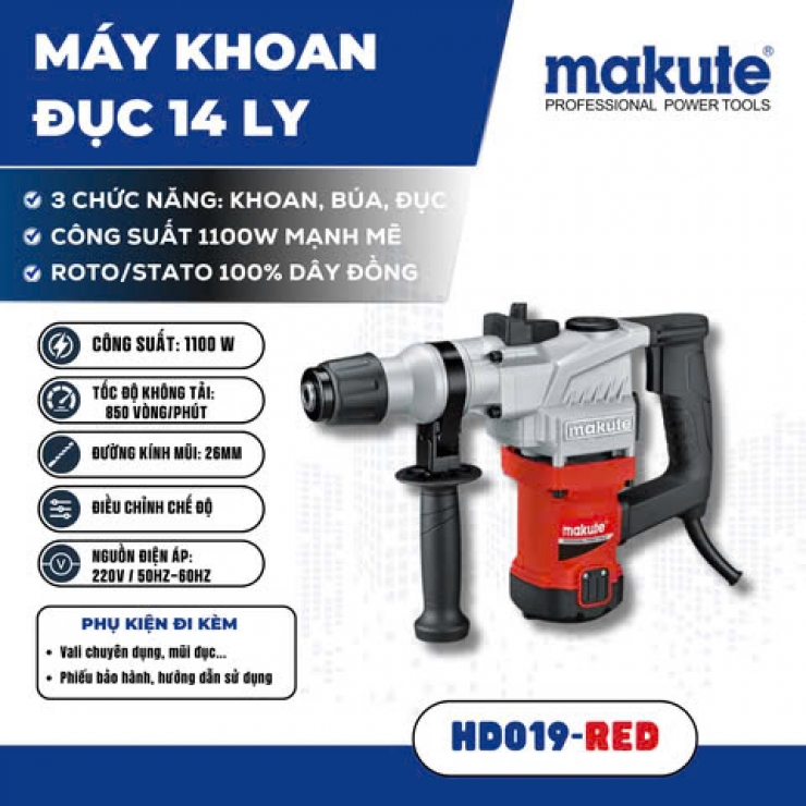 Máy khoan đục 14mm Makute HD019 Red 1100W