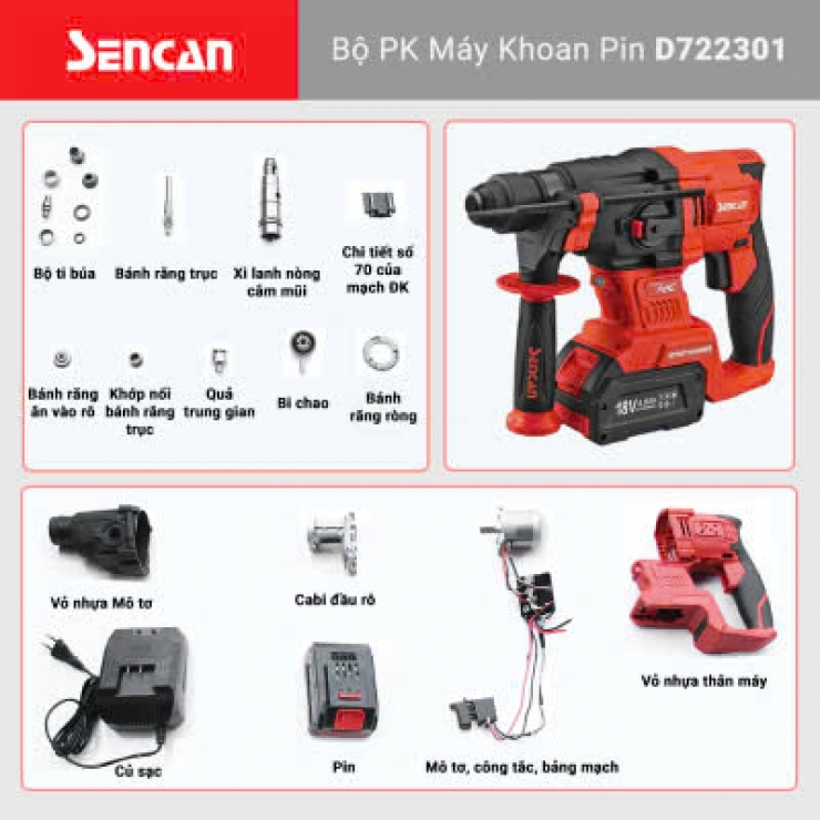 Máy khoan bê tông Pin 18V Sencan D722301 Brushless