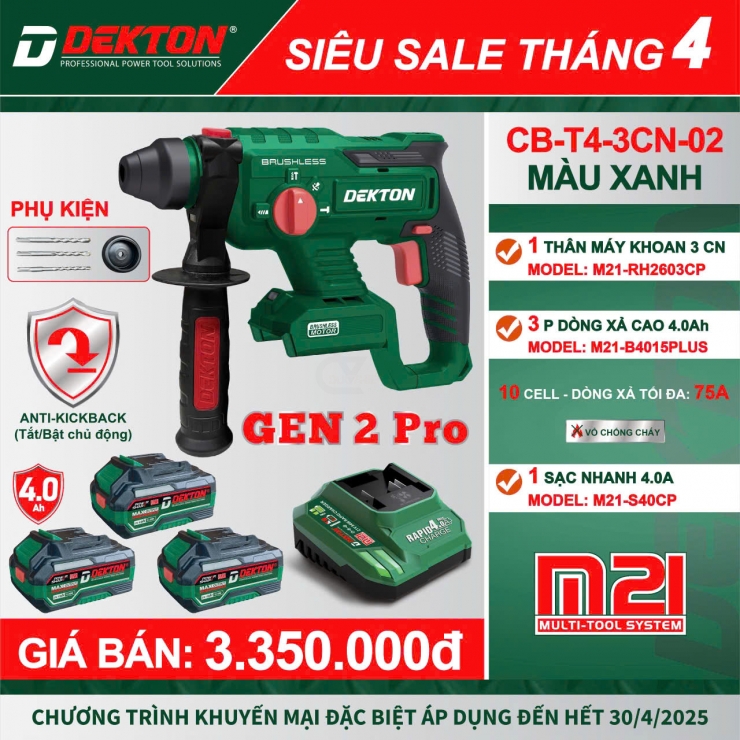 Combo máy khoan động lực Pin 21V Dekton M21-RH2603CP