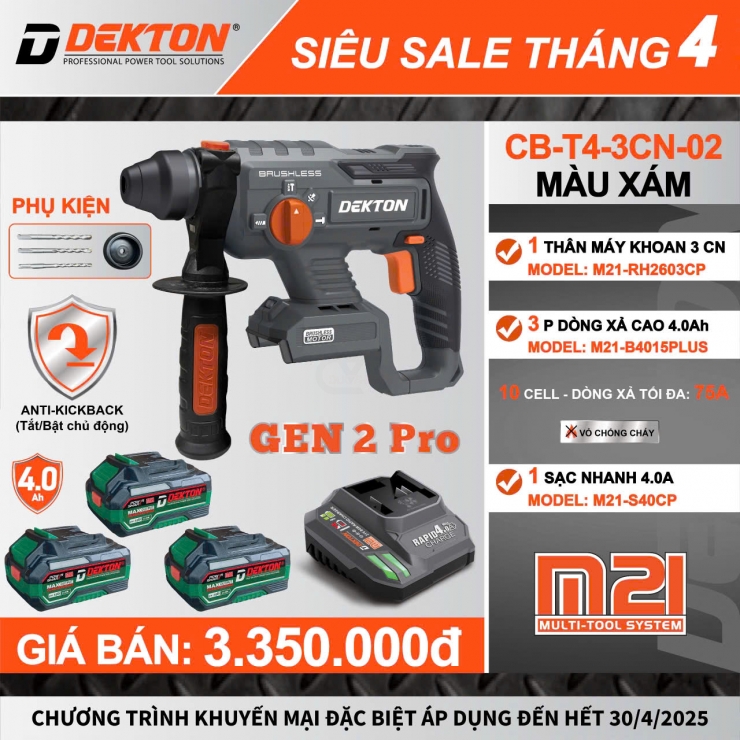 Combo máy khoan động lực Pin 21V Dekton M21-RH2603CP