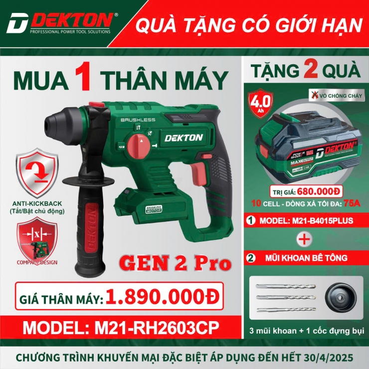 Combo máy khoan động lực Pin 21V Dekton M21-RH2603CP