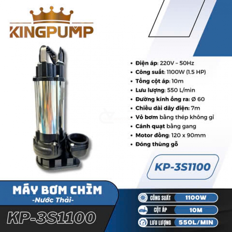 Máy bơm chìm nước thải 1.1kW Kingpump KP-3S1100