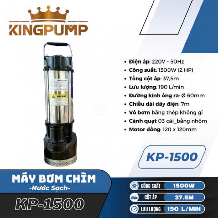 Máy bơm chìm 2Hp đẩy cao 37.5m Kingpump KP-1500