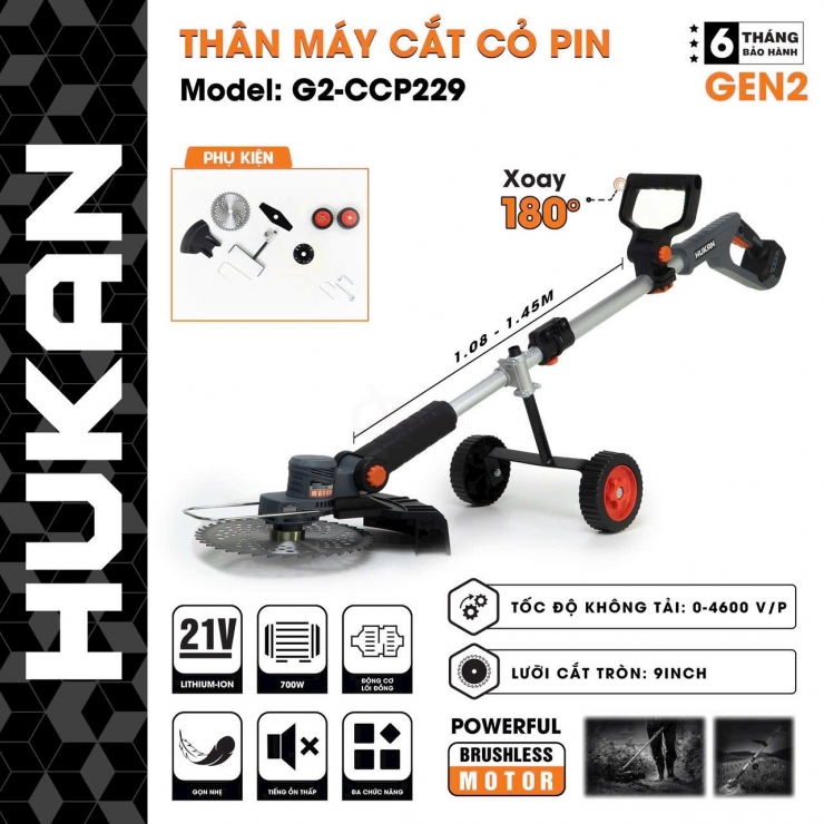 Máy cắt cỏ Pin 21V Hukan G2-CCP229 Brushless